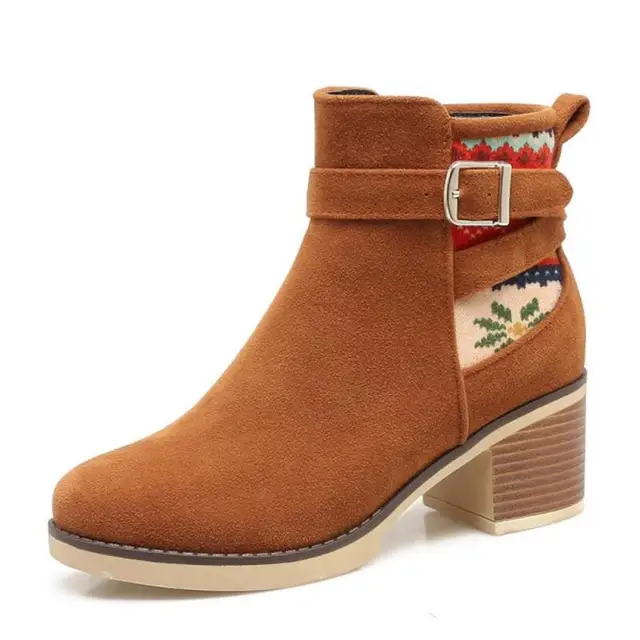 KaiziKarzi Size 34 43 Women Mid Half Boot With Fur Zipper High Heels Boots In Winter Shoes Warm