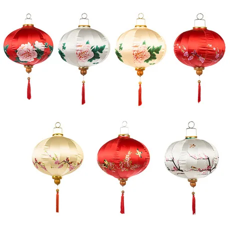Праздничные вечерние фонарики, шелковые фонарики, китайские фонарики, водонепроницаемые, с классическим цветочным принтом