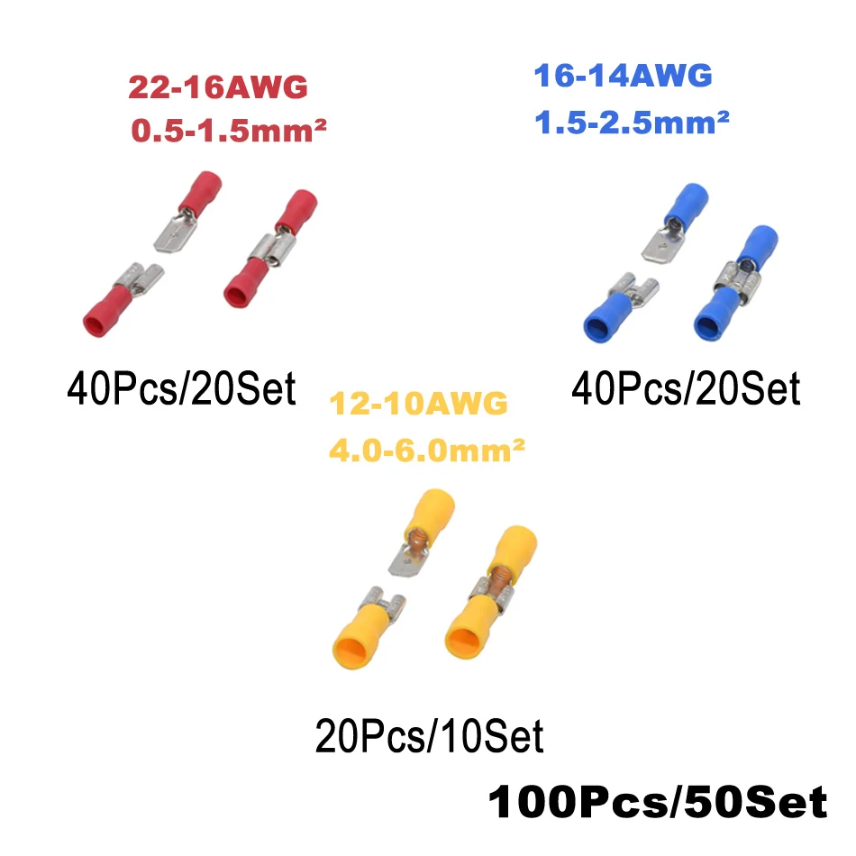 100 штук 50 компл. провод электрический разъем Мужской Женский обжимной изоляция кабеля нейлона терминала MDD FDD автомобиля Терминатор FDFD FDFN - Цвет: FDD MDD Tao 50Set