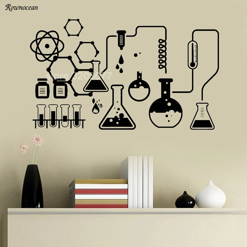 Science Chemical Lab Виниловые Настенные стикеры s Kids Scientist Chemistry школьные наклейки съемные
