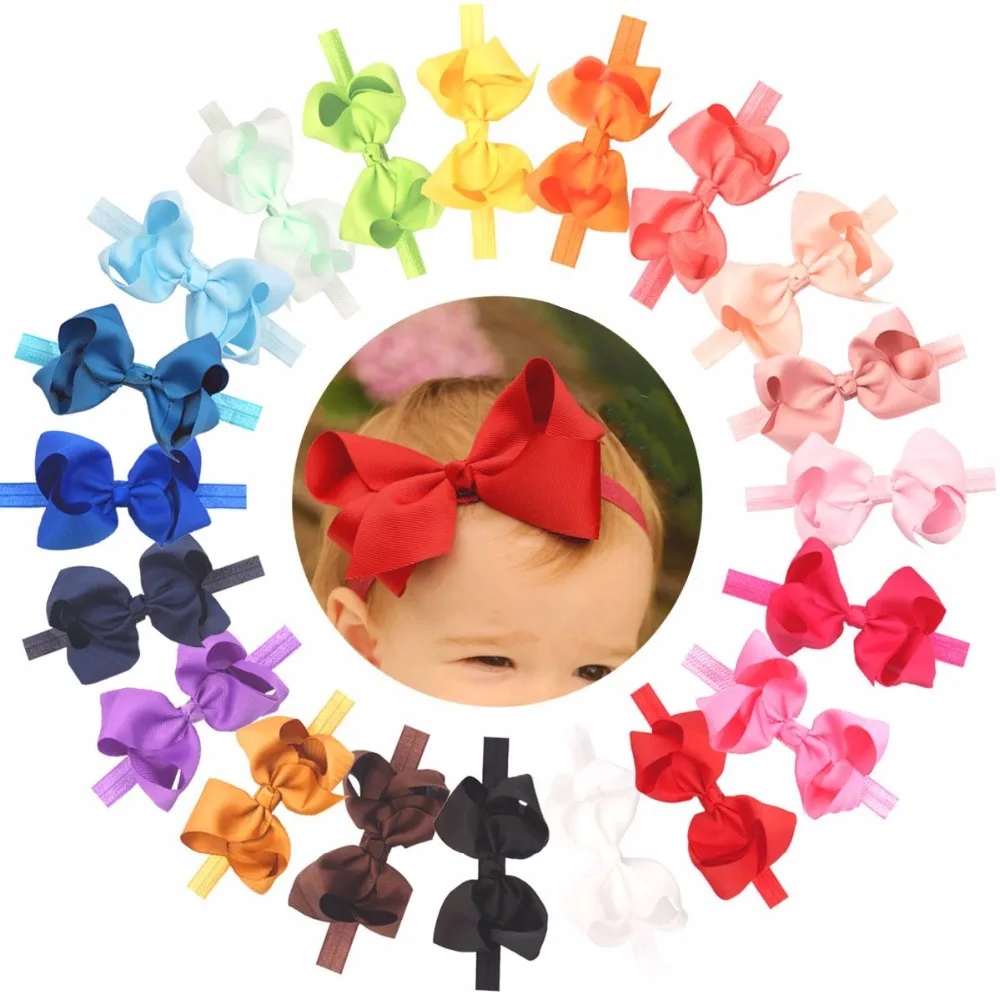 

20 pcs Baby Girls Headbands Grosgrain Ribbon 4.5" Hair Bows Headband Big Bow Hair Bands for Toddler