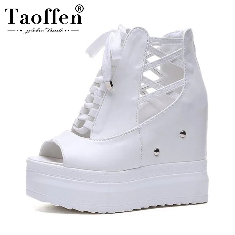 

TAOFFEN Sexy Party Cross Strap Gladiator Fashion Sandals Wedges Super High Heels Shoes Women Zipper Club Shoes Size 35-39