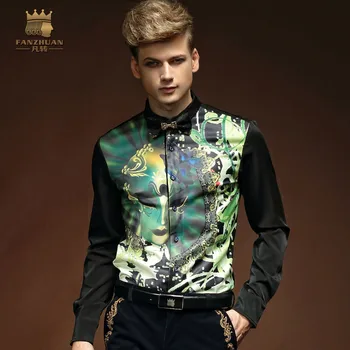 

FANZHUAN Designer Tide Brand Featured Clothing Men's Spring, Autumn and Winter Personality Print Slim Long Sleeve Men's Shirt