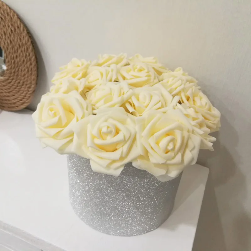 

10 Heads 8cm Handmade Foam Rose Artificial Flowers Bride Bouquet Wedding Decoration Mariage Flores Rosa DIY Wreath Craft Flowers