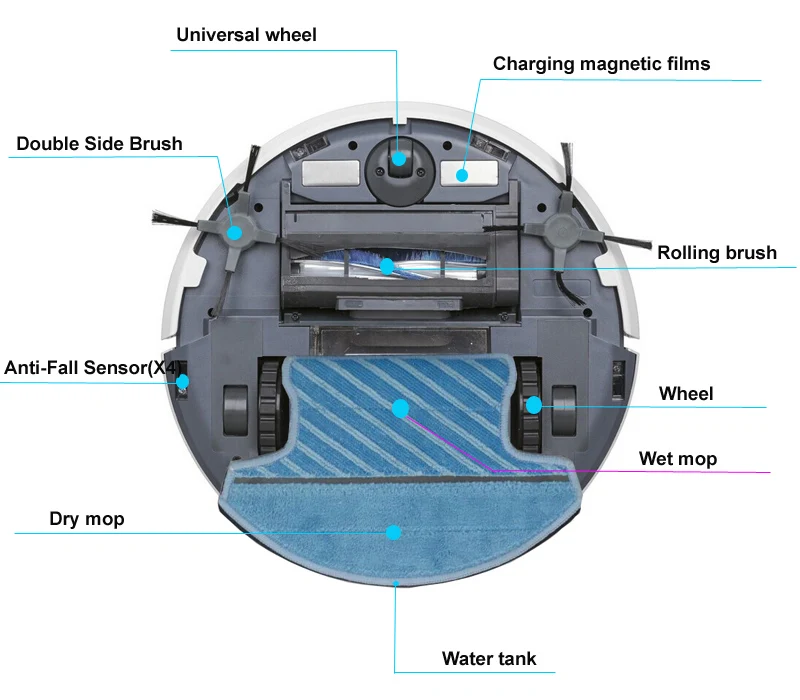 Мощный всасывающий пылесос для влажного и сухого робота с Wi-Fi управлением смартфоном, резервуаром для воды, литий-ионным аккумулятором 3350 мАч