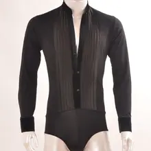 Мужские рубашки для бальных танцев Топ для латинских танцев Мужская Сексуальная Одежда для танцев новое поступление глубокий v-образный вырез стоячий воротник