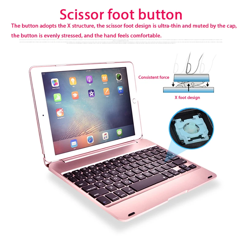

Rechargeable Wireless Bluetooth Keyboard ABS Case Cover Universal for Apple iPad Air 1 2 Pro 9.7 iPad 9.7 2017 2018