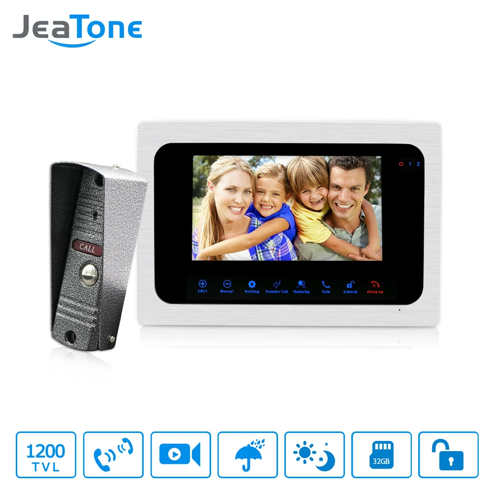 JeaTone 7\ Color TFT LCD Video Door Phone Touch Button Door Intercom IR Night Vision Camera Doorbell Kit Waterproof With Storage
