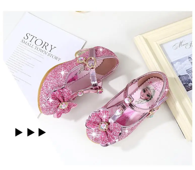 Обувь принцессы для девочек, дизайн Эльзы, новый бренд, сандалии на высоком каблуке, танцевальная Свадебная обувь, детская модная кожаная