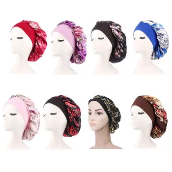 

Women Fashion Sleep Night Cap Stretchy Hat Wide Band Floral Print Bonnet Hair Beauty Chemo Beanie New Arrival 2018