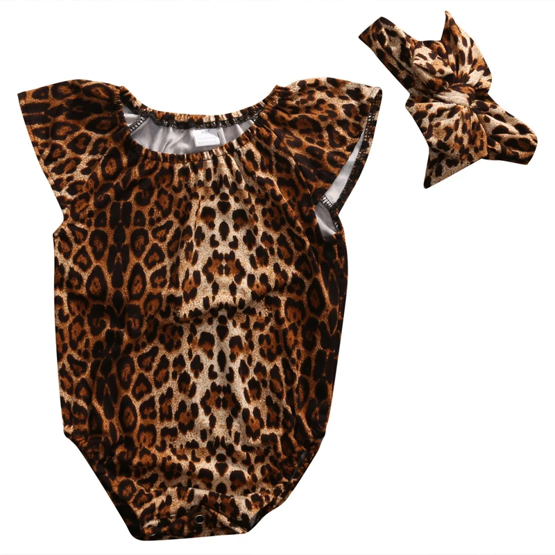 New Casual Lovely Newborn Infant Toddler Baby Girl Clothing Leopard Romper Jumpsuit Headband