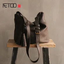 AETOO новая простая кожаная сумка-мешок женская Большая вместительная первый слой кожаная Диагональная Сумка мягкая кожаная сумка с кисточками женская сумка