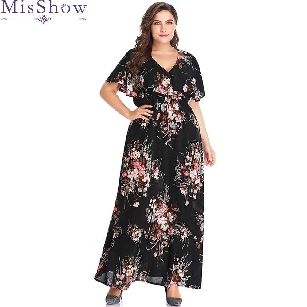 Sexy Plus Size Women Maxi Dress 4XL 5XL Big Long Dresses Elastic Waist Female Floral Printed Vestidos Boho A Line | Женская одежда