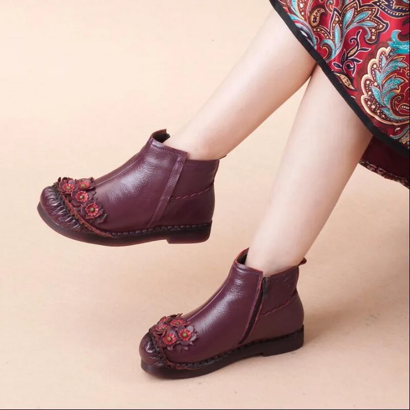 Rushiman Planos Estilo amarillo Mujeres Zapatos Cuero Las Casuales Moda Nacional Negro Genuino De Madre Tobillo púrpura Botas zwrqPz