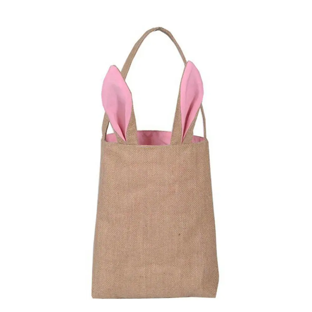 Cute Cotton Linen Easter Egg Bag Rabbit Bunny Ear Tote kids Jute Cloth