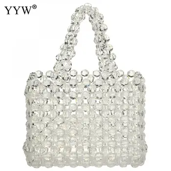 

Pearl Bag Beaded Box Totes Bag Women Party Vintage Acrylic Plastic Handbag 2019 Summer Luxury Brand White Yellow Red Traval Bag