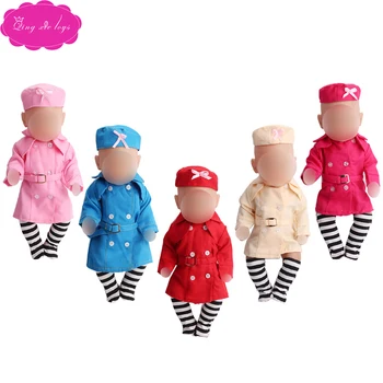 

43 cm baby dolls clothes newborn Fashionable business uniform + hat Baby toys Navy dress fit American 18 inch Girls doll f46