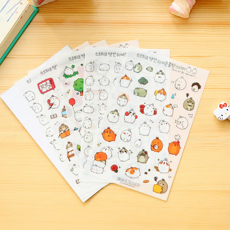 

6 Pcs / Pack Molang Cartoon Rabbit Decorative Stickers Mobile Phone Stickers Stationery Diy Album Stickers