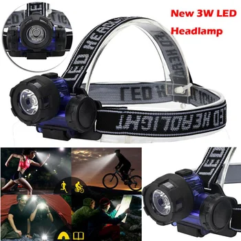 

New 3W LED Headlight Torch Outdoor Camping Fishing Cycling Night Light Lens LED 180 degree Black & Blue AAA batteries