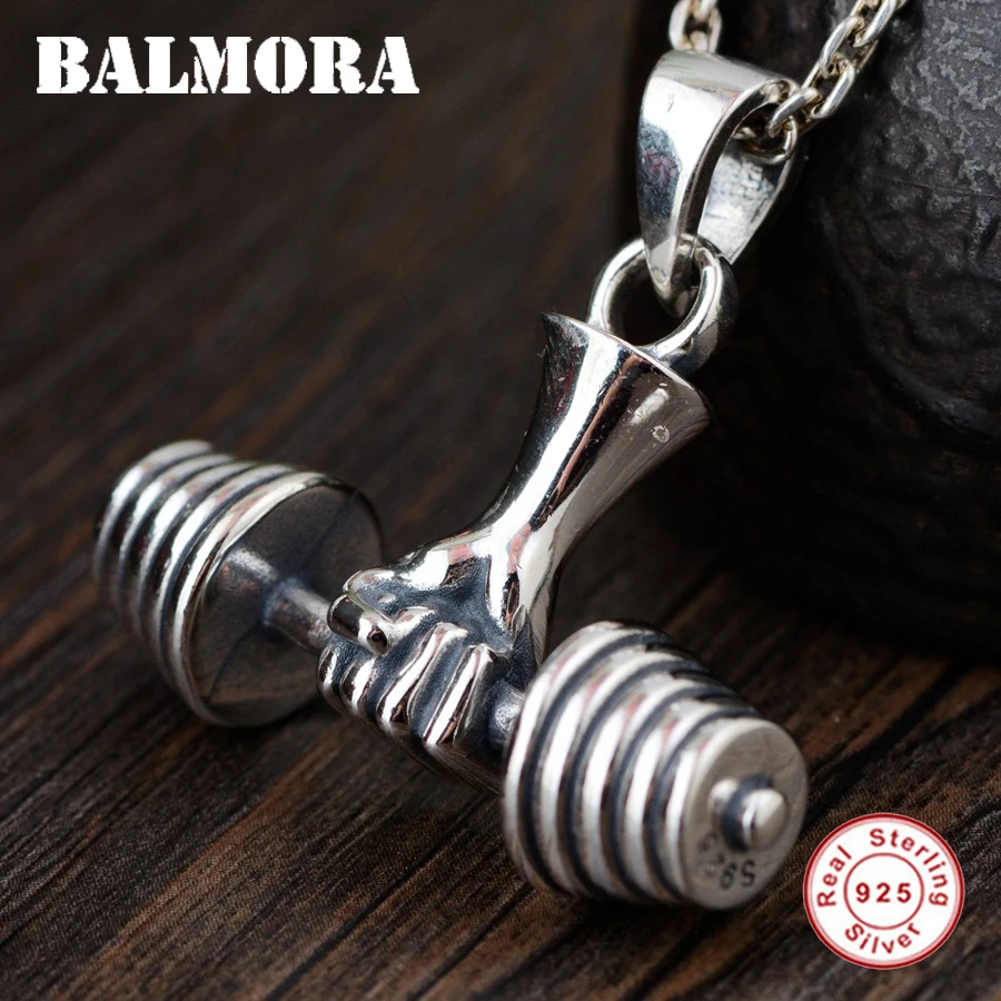 

BALMORA 925 Sterling Silver Weightlifting Design Pendants for Men Vintage Silver Jewelry Accessories Without a Chain SY14273