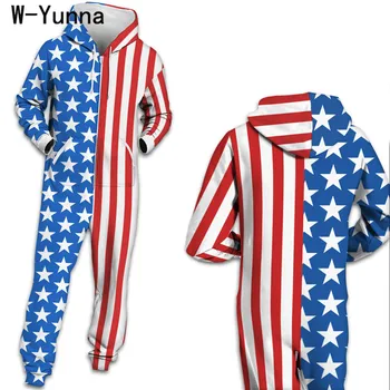

W-Yunna New Flag 3d Printed Spandex Hooded Onesies Unisex Sleepwear For Adult Loose 2019 Winter Hooded Loungewear Women/men