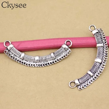

Ckysee 10pcs/lot Antique Silver Pendant Link Connetors 29*69.5mm Single-Sided Curved Bar Woven Texture And Loop For DIY Jewelry