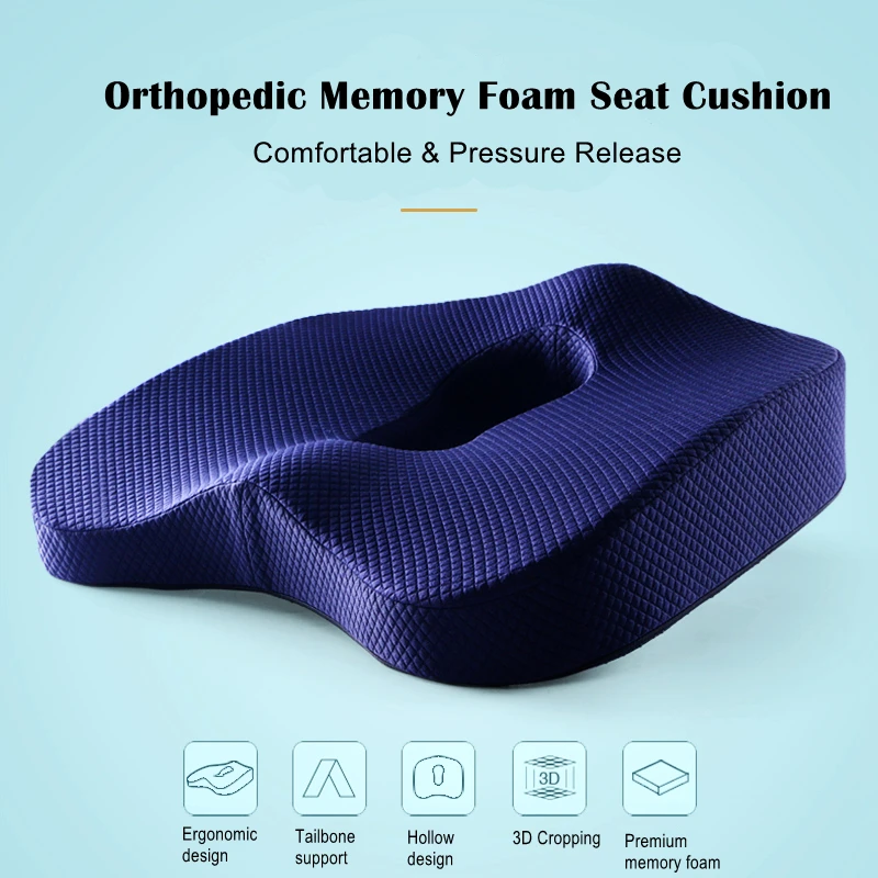 Memory Foam Orthopedic Seat Cushion Travel Ease For Lower Back, Cervical, Coccyx Pain And Headaches, Pregnancy, Arthritis Relief Fit For Car Seat, Office Chair, Wheelchair