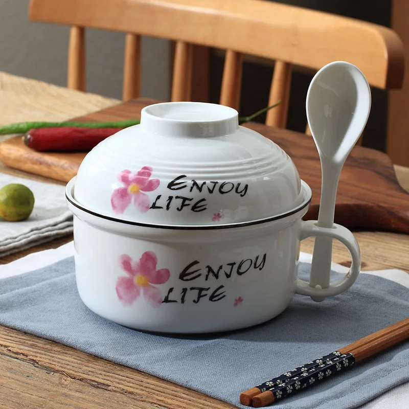Креативная японская керамика большая мгновенная лапша миска с крышкой подглазурная чаша для лапши быстрого приготовления контейнеры для обедов набор посуды - Цвет: MODEL5