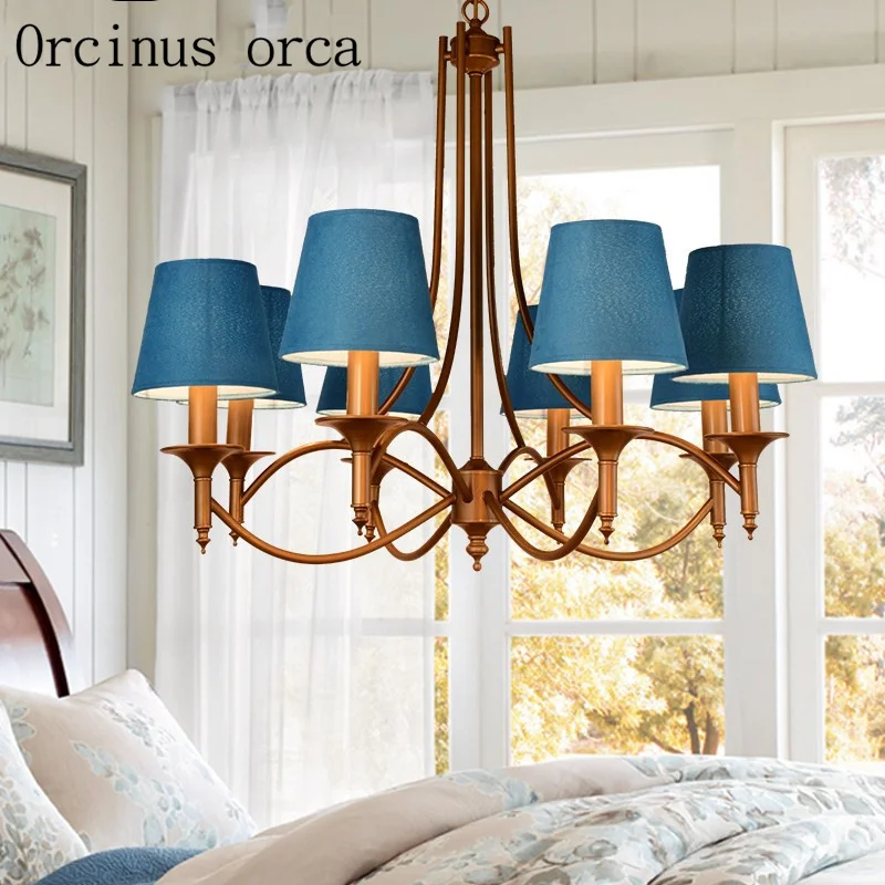 

American village Iron Chandelier living room bedroom children's room Nordic retro blue Mediterranean Chandelier free shipping
