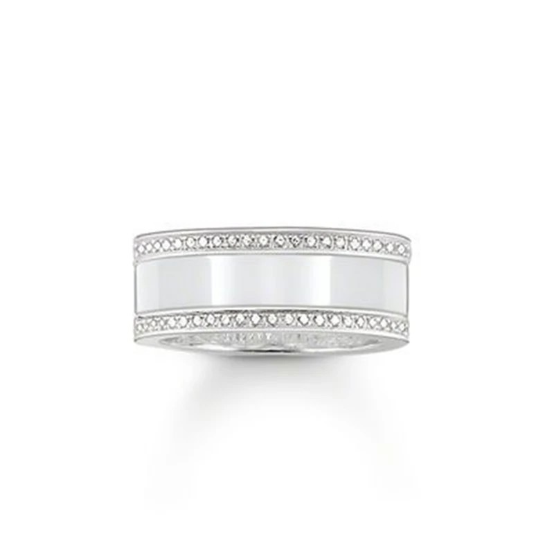 

Silver Plated White Ceramic Wedding Rings with Zirconia, European Most Fashion Glam Ring Jewelry Romantic Ring Gift for Women