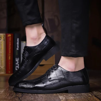 

ROMMEDAL Men Pointed Toe Business Flat Dress Shoes Wedding Anti-Slip Lace Up Leather Derby Men Formal Shoes Woven Pattern