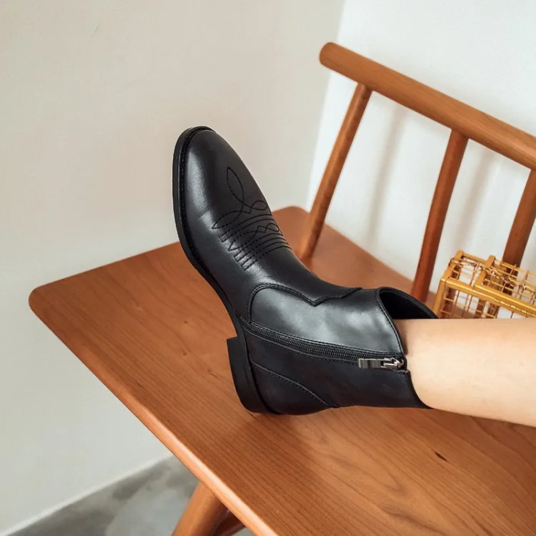 Женские ботильоны ковбойский из натуральной кожи женские ковбойские ботинки мотоботы с острым носком на молнии в западном стиле для девочек Женская обувь