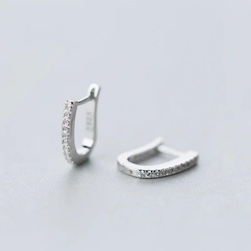 

WTLTC 925 Sterling Sliver U Shaped Hoop Earrings for Women Cubic Zircona Helix Cartilage Earrings Small Ear Piercing Earrings