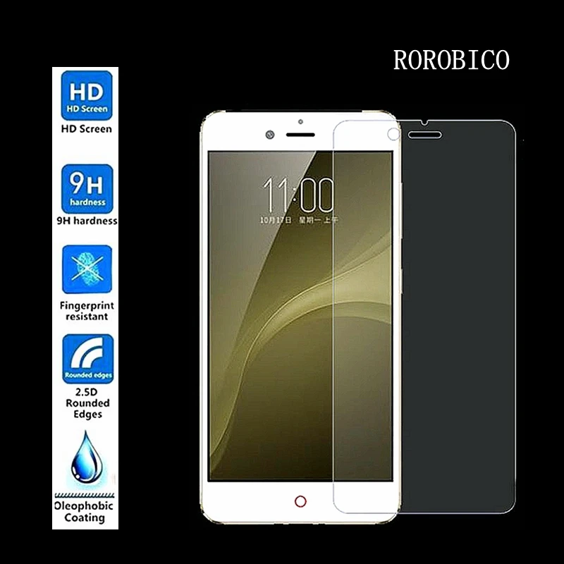 

ROROBICO Tempered Glass Film For ZTE Nubia N2 M2 A570 GF3 A506 A465 AXON A2015 7 Z17 Mini B2015 V770 X3 D2 T620 Screen Protector