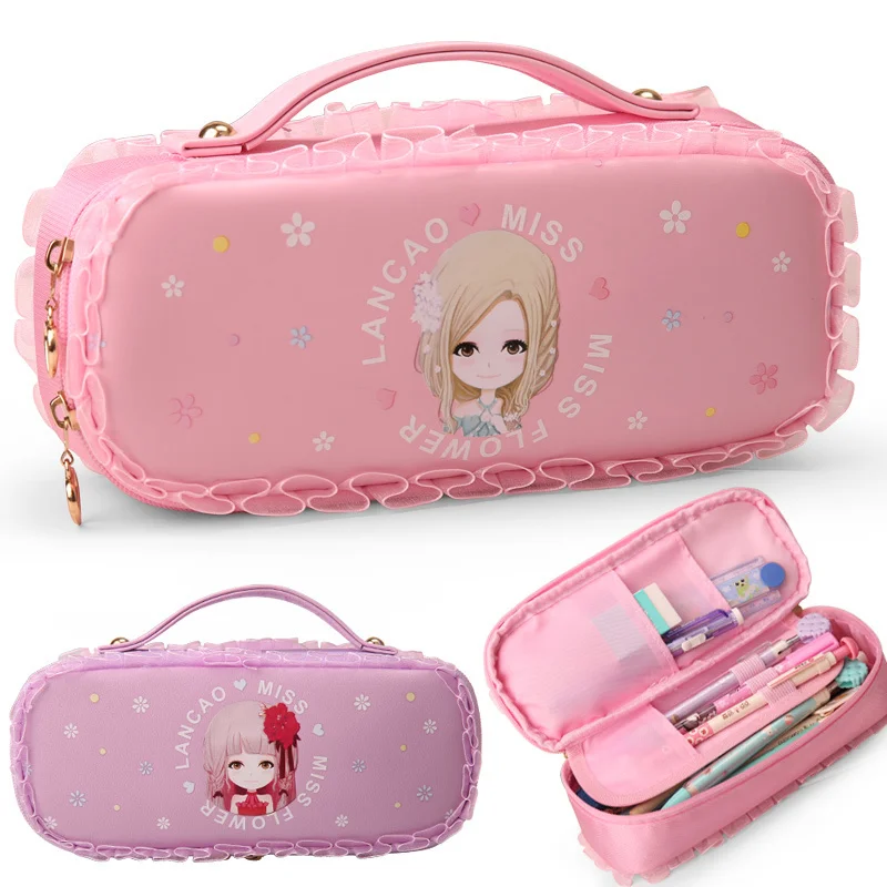 Flower language girl Series Pencil Case Big Capacity Pencil Bag Boy Girl Cartoon Box For Pens Double Zipper Cute Stationery Flower language girl Series Pencil Case Big Capacity Pencil Bag Boy Girl Cartoon Box For Pens Double Zipper Cute Stationery