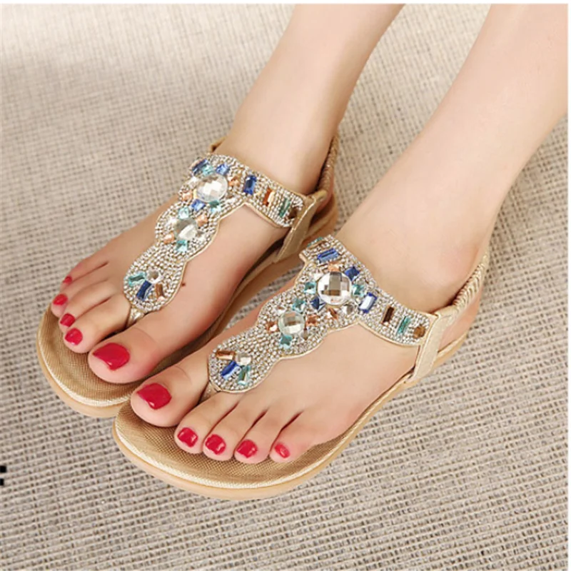 2017 New European and American Style Women Sandals Rhinestone Beach ...