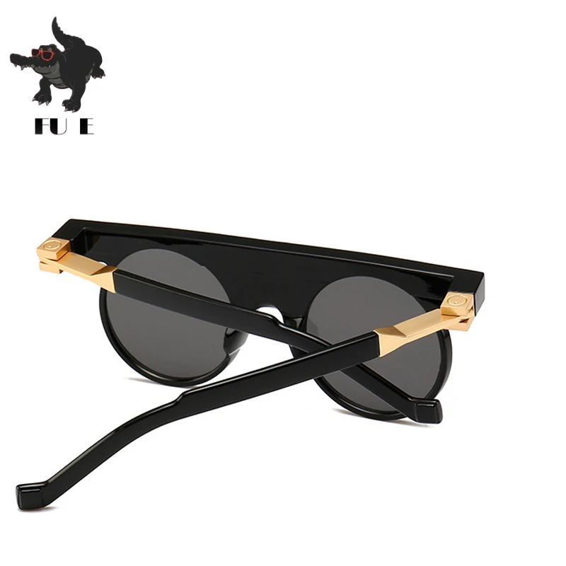 Koop FU E 2019 Punk Ronde Zonnebril mannen Platte Top Gothic Zonnebril Vrouwen Luxe Unieke Scharnier Ontwerp Zonnebril Voor man Vrouw