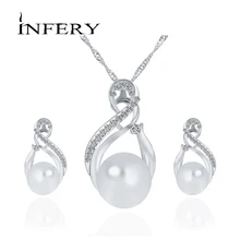 Новая мода имитация жемчуга ювелирные наборы водный кулон ожерелья серьги для женщин невесты Свадебные аксессуары 2T049