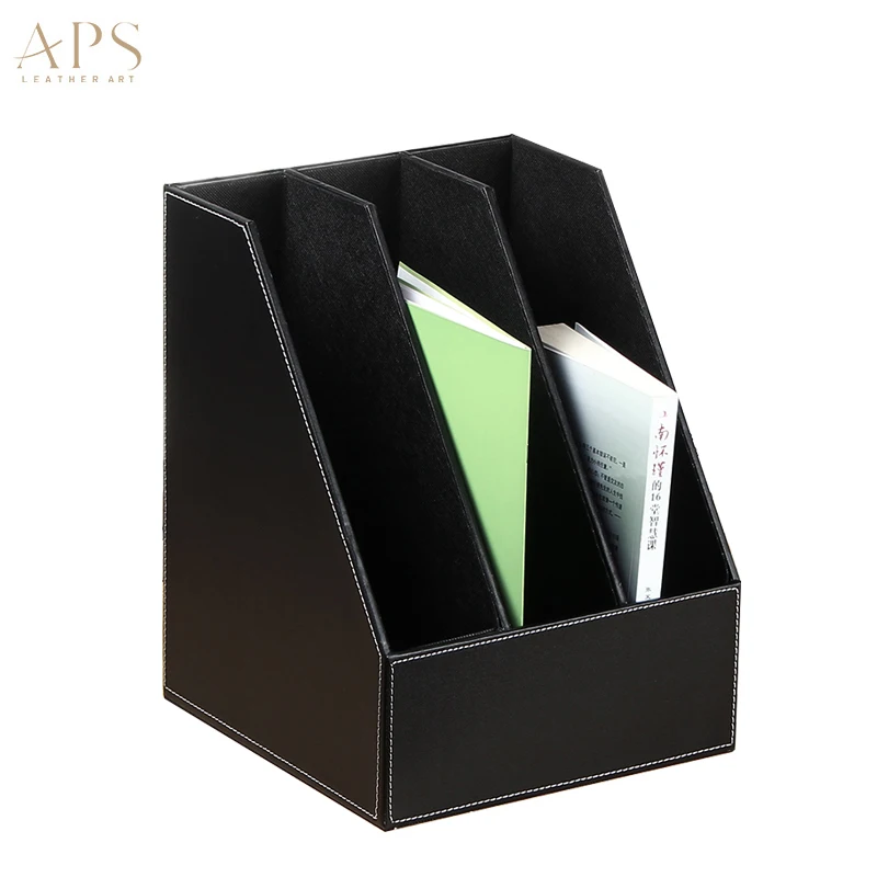 3 Slot Pu Leather Desk File Holder Pigeonhole Document Tray File