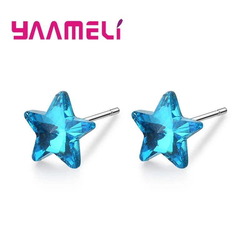 Simple Design Blue Star Shape Stud Earrings For Women Females 925 Sterling Silver Needles Fashion Casual Party Wedding Present | Украшения