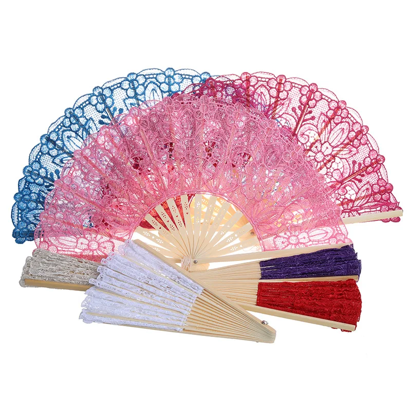 Fashion Folding Solid Color Lace Fabric Fan for Wedding Party Decoration Accessories