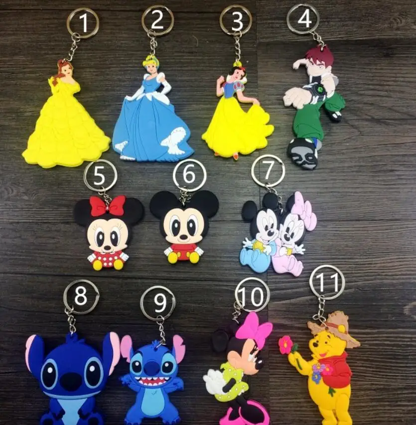 

Snow white belle sofia mermaid princess Two-sided Key Chain Handmade PVC Keychain Cartoon ornament bag decorate key ring rings