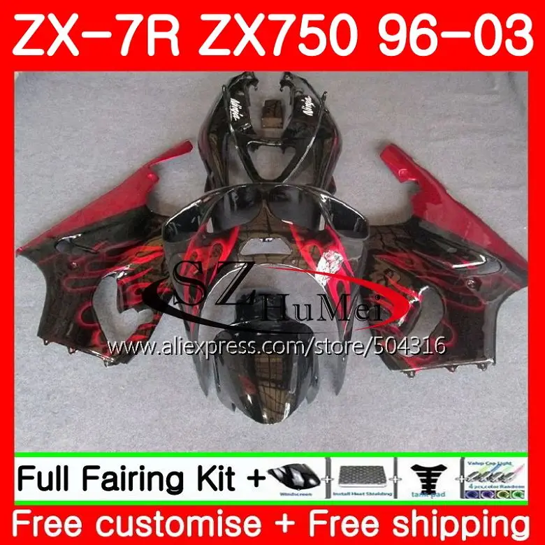 No. 1 Средства ухода за кожей для KAWASAKI NINJA ZX 750 ZX-7R 00 01 02 03 3SH7 ZX7R ZX-750 7 R ZX750 ZX 7R 2000 2001 2002 2003 обтекатель комплект Красный Пламя - Цвет: No. 1