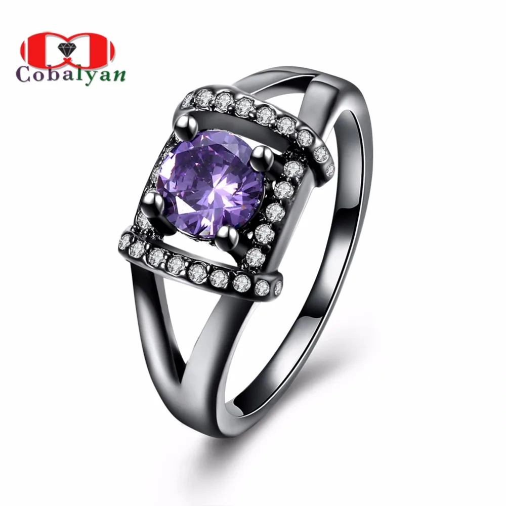 Allencoco Classic Black Gun Plated Personality Purple Crystal AAA