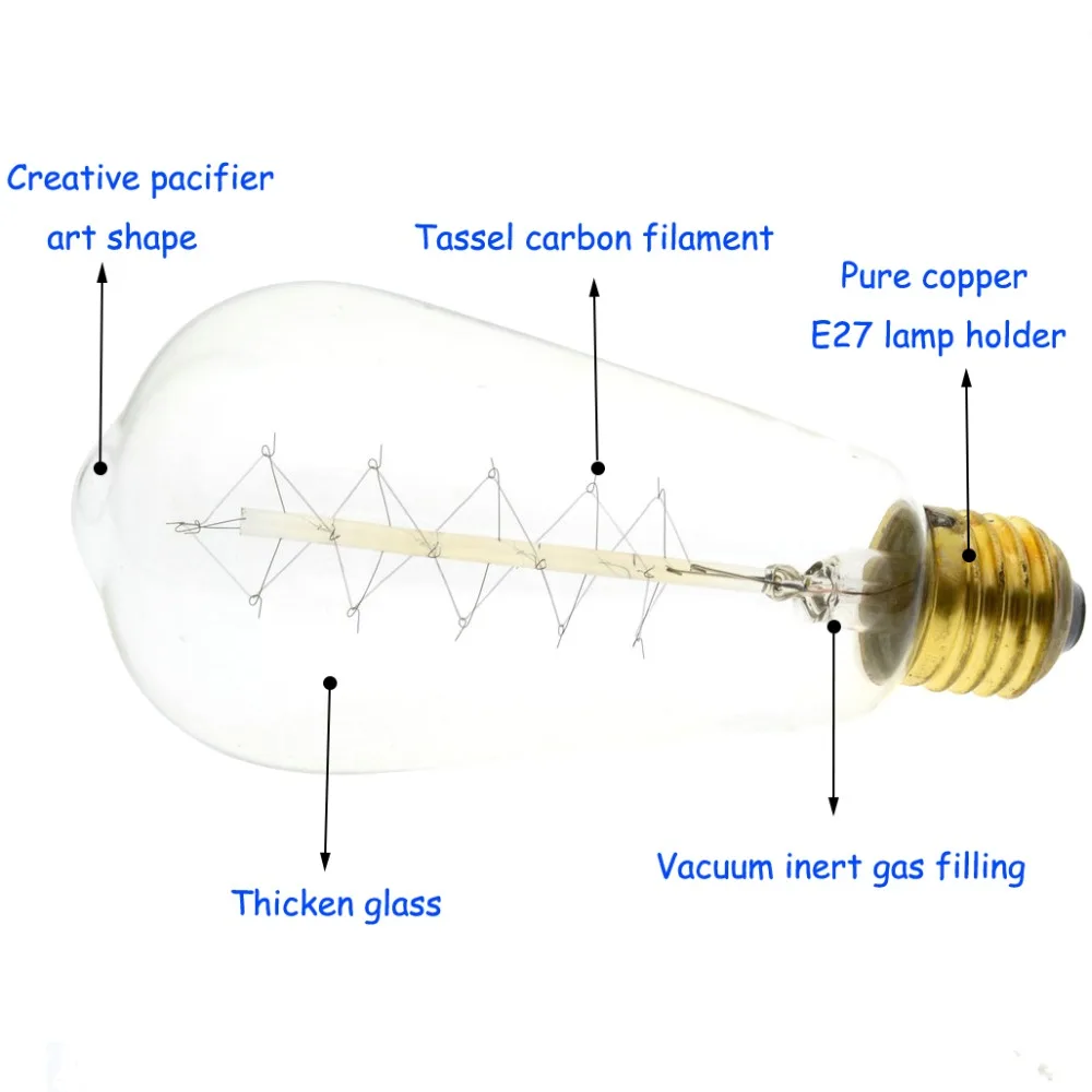 40 Вт/60 W 220V E27 Edison светильник шарик из углеродистой стали катод Эдисон Ретро Винтаж можно использовать энергосберегающую лампу или светодиодную лампочку) ST64/ST58/A19/T45/G80/G95/G125/T300