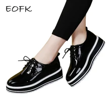 EOFK/Женская обувь на плоской платформе; обувь из лакированной кожи; женская обувь черного цвета на плоской подошве; Женская Классическая обувь на платформе; Лаковая женская обувь