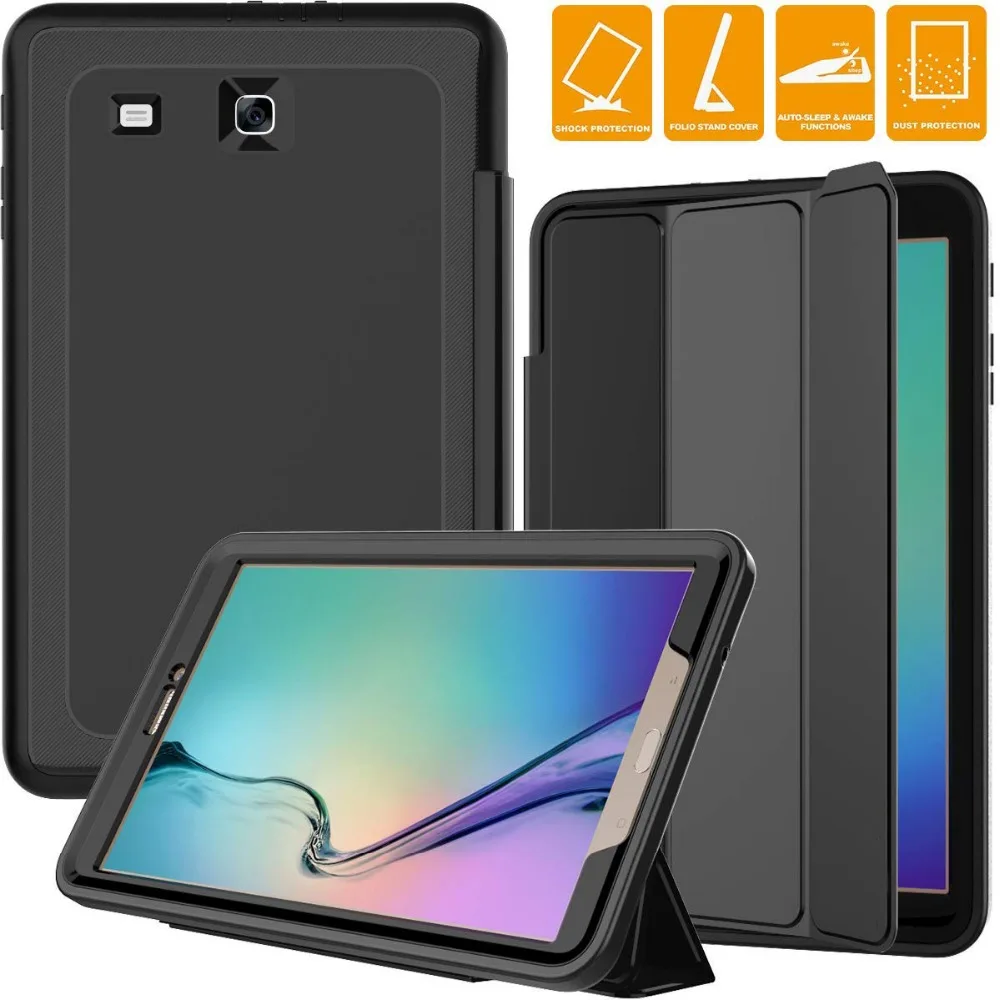

For Samsung Galaxy Tab E 9.6 T560 Case Three Layer Rugged Protective Heavy Duty Case with Auto Sleep/Wake Magnetic Cover SM-T561