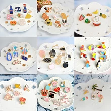 9 sets Animal Plant Cartoon Enamel Pins Badge Building Blocks fox Fairy tale Brooches for women Cute dog Paint lapel Pin Jewelry