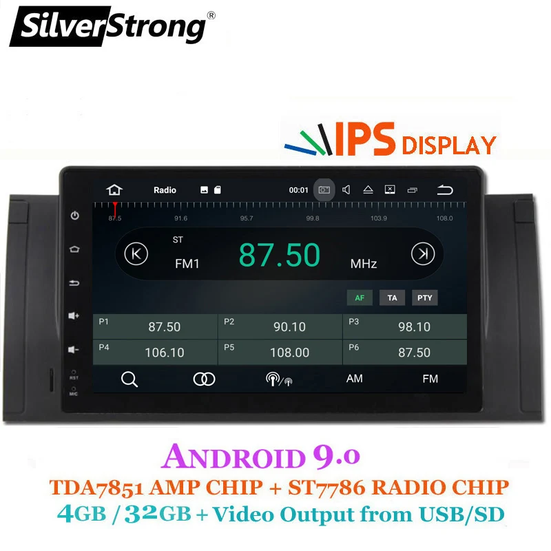 Top SilverStrong Android9.0 IPS DSP 1DIN Car DVD For BMW E39 X5 E53 M5 Android Autoradio with 2G+16G,DSP option 1