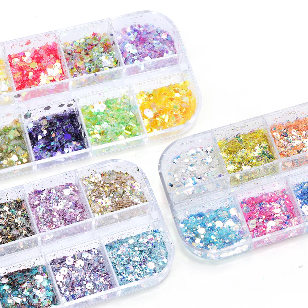 1 مجموعة لامعة مزيج لون مسمار الفن يتلألأ لالمسامير رقائق كسر مسدس الثلاثية الأبعاد مجموعة الأشعة فوق البنفسجية هلام البولندية شىء صغير براق...